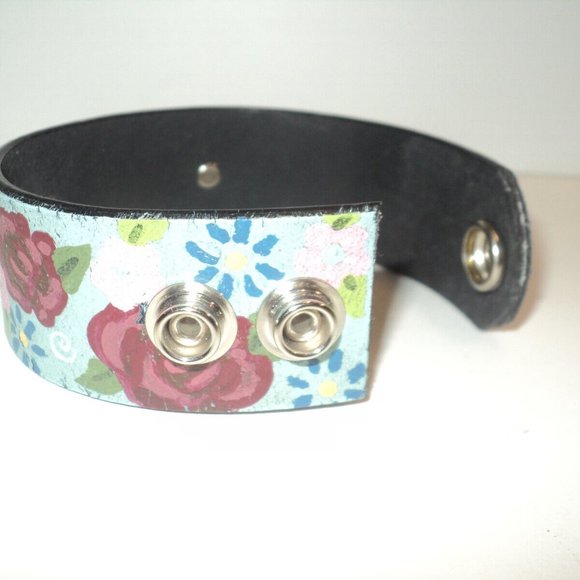 Breast Cancer Bracelet Hand-Made Hand-Painted Leather Snapped Closure Strength - Picture 5 of 5
